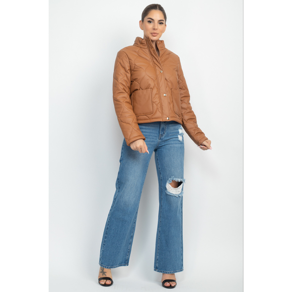 Mock Neck Quilted Jacket - Picture 2 of 8